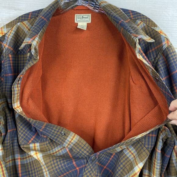 LL Bean Shirt Jacket Mens XL Plaid Canvas Flannel Lined Shacket Snap Pocket - Picture 12 of 12